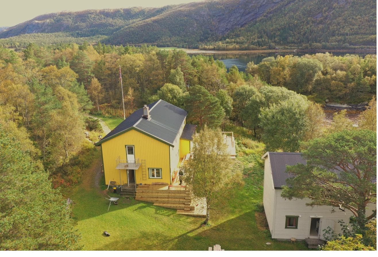 Aerial view of both island buildings